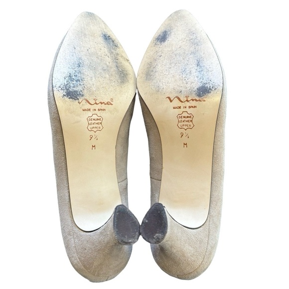 Nina Light Gray Suede Leather Bow Tie Pointed Toe Heels Pumps Office Size 9.5 - Picture 8 of 8